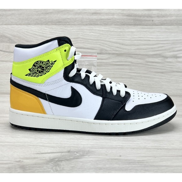 Men's Size 10 Nike Air Jordan 1 High Golf Shoe White Black Volt Gold DQ0660-105